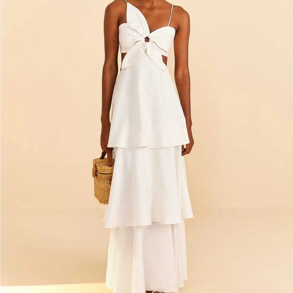 FARM Rio White Linen Maxi Dress